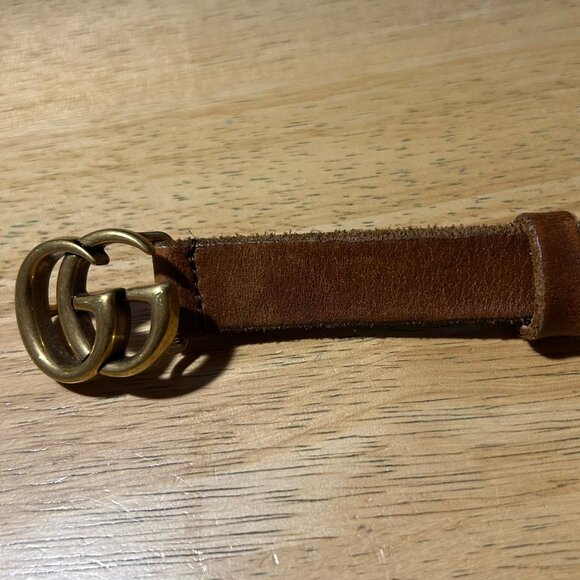 Authentic Gucci Brown Gold-Toned Interlocked GG Logo Buckle Pinhole Belt 80/32 - Picture 11 of 11